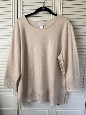 Alfred Dunner Neutral Lace Hem Top